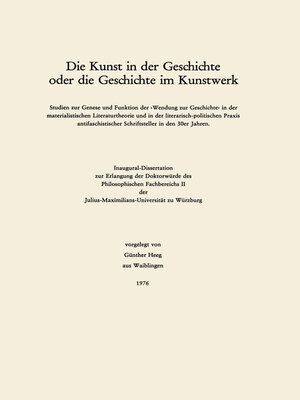 cover image of Die Kunst in der Geschichte oder die Geschichte im Kunstwerk